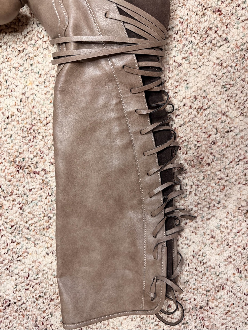 Taupe Lace-Up Knee-High Women’s Boots - Picture 6 of 7